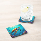 シーカメ鮮やか海イラストレーション コースター (右側)