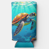 シーカメ鮮やか海イラストレーション スリム缶クーラー (正面)