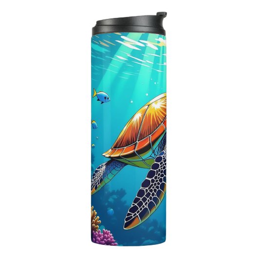 シーカメ鮮やか海イラストレーション タンブラー (回転左)