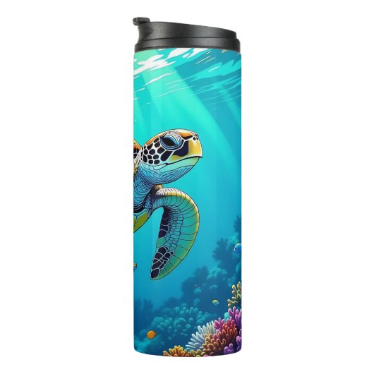 シーカメ鮮やか海イラストレーション タンブラー (回転右)