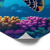 シーカメ鮮やか海イラストレーション ポスター (角)