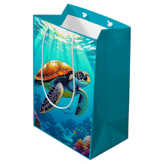 シーカメ鮮やか海イラストレーション ミディアムペーパーバッグ (裏面アングル)