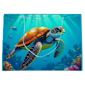 シーカメ鮮やか海イラストレーション ラージペーパーバッグ (正面)