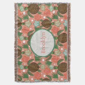 シーカメ&ハイビスカスコーラルピンクフローラ子供部屋 スローブランケット (正面縦)