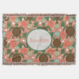 シーカメ&ハイビスカスコーラルピンクフローラ子供部屋 スローブランケット