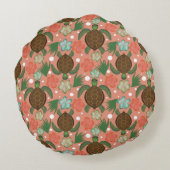 シーカメ&ハイビスカスコーラルピンクフローラ子供部屋 ラウンドクッション (裏面)