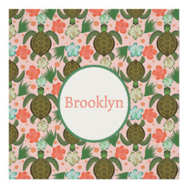 シーカメ&ハイビスカスピンクフローラ子供部屋 フォトプリント           