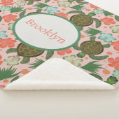 シーカメ&ハイビスカス赤面ピンクフローラ子供部屋 シェルパブランケット (3/4)