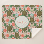 シーカメ&ハイビスカス赤面ピンクフローラ子供部屋 シェルパブランケット (正面(横))