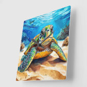 シーカラフルカメ スクエア壁時計 (傾斜)