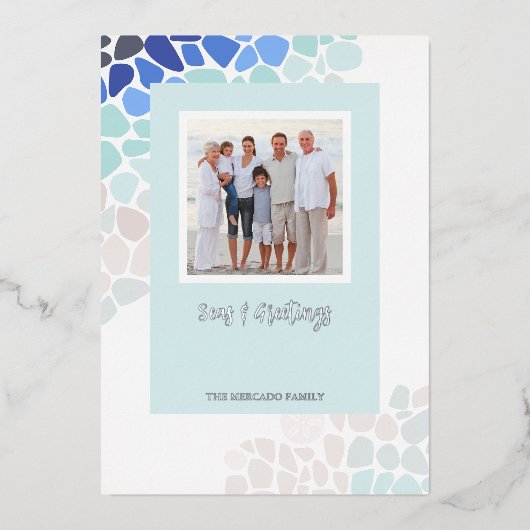 シーカラフルグラスクリスマスフォトホリデーカード 箔シーズンカード (正面)