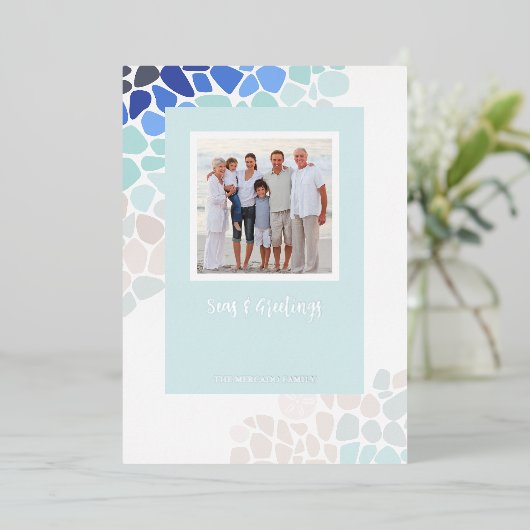 シーカラフルグラスクリスマスフォトホリデーカード 箔シーズンカード (立ち正面)