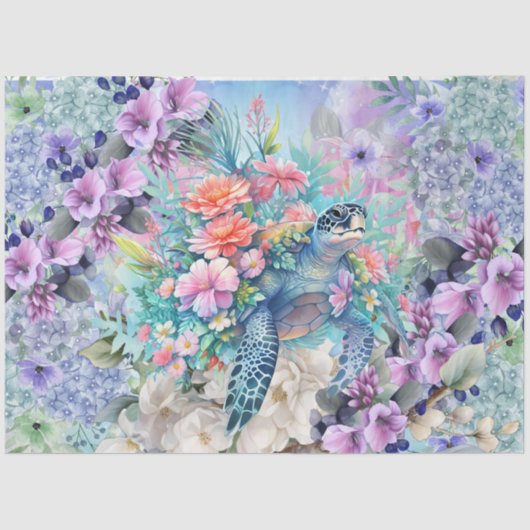 シーカラフルタートルウォーター花模様 薄葉紙 (正面)