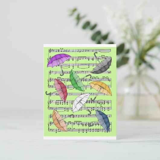 シーカラフルト音楽の背景を持つ傘 ポストカード (スタンド正面)