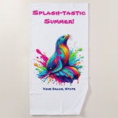 シーカラフルライオンスプラッシュ ビーチタオル (正面)