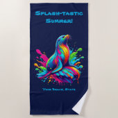 シーカラフルライオンスプラッシュ ビーチタオル (正面)