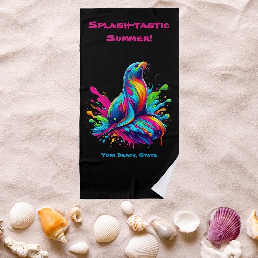 シーカラフルライオンスプラッシュ ビーチタオル