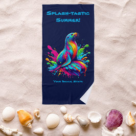 シーカラフルライオンスプラッシュ ビーチタオル