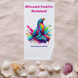 シーカラフルライオンスプラッシュ ビーチタオル