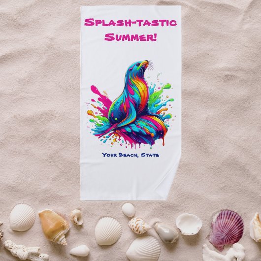 シーカラフルライオンスプラッシュ ビーチタオル