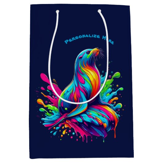 シーカラフルライオンスプラッシュ –  ミディアムペーパーバッグ (正面)