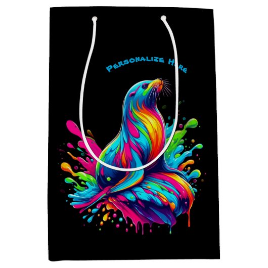 シーカラフルライオンスプラッシュ –  ミディアムペーパーバッグ (正面)