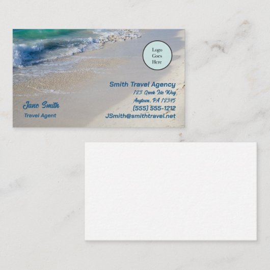 シーカリブのビーチシーンロゴシーブルー文字 名刺 (正面/裏面)