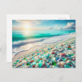 シーガかわいらしラス付き海ビーチ ポストカード (正面/裏面)