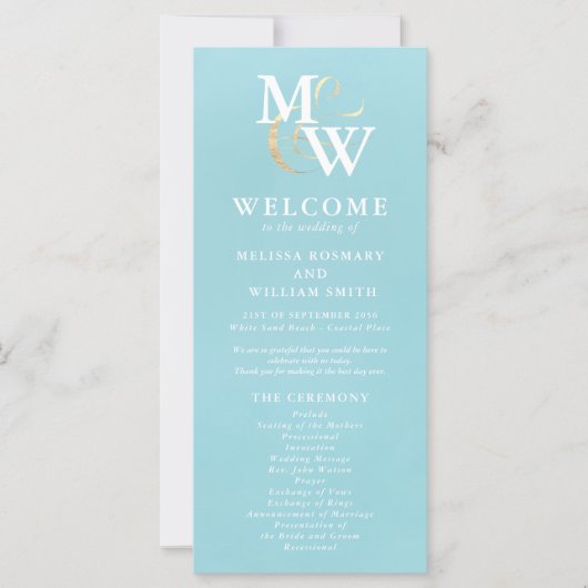 シーガエレガントラスティール（緑がかった色）モノグラム結婚式 プログラム (正面)