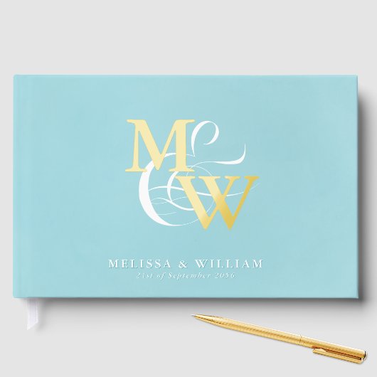 シーガエレガントラスティール（緑がかった色）結婚ズ金ゴールド ゲストブック