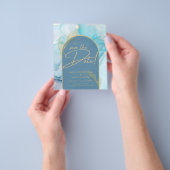 シーガスレスインクティール（緑がかった色）アクア結婚ブルー金ゴールド救ズ日付 チラシ (手)