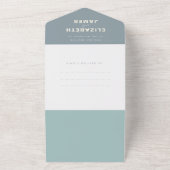 シーガモダンラスほこりブルー結婚ズQRコードRSVP オールインワン招待状 (外側)