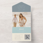 シーガモダンラスほこりブルー結婚ズQRコードRSVP オールインワン招待状 (内側)