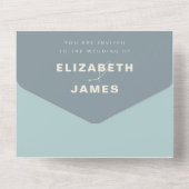 シーガモダンラスほこりブルー結婚ズQRコードRSVP オールインワン招待状 (裏面)