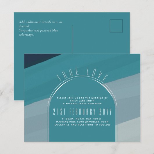 シーガモダンラス海ピーコックブルーティール（緑がかった色）結婚ズ ポストカード (正面/裏面)