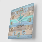 シーガラスとビーチウッド航海の スクエア壁時計 (傾斜)