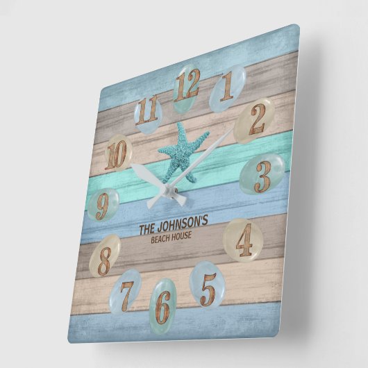 シーガラスとビーチウッド航海の スクエア壁時計 (傾斜)