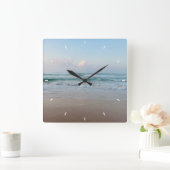 シーガラスとビーチウッド航海の – ブルーティール（緑がかった色） スクエア壁時計 (ホーム)