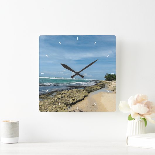 シーガラスとビーチウッド航海の – ブルーティール（緑がかった色） スクエア壁時計 (ホーム)