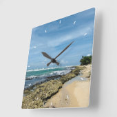 シーガラスとビーチウッド航海の – ブルーティール（緑がかった色） スクエア壁時計 (傾斜)