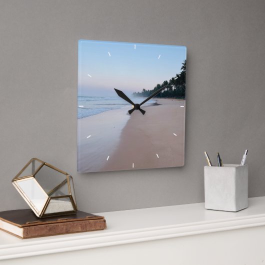 シーガラスとビーチウッド航海の – ブルーティール(緑がかった色)ラーグ スクエア壁時計 (オフィス)