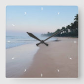 シーガラスとビーチウッド航海の – ブルーティール(緑がかった色)ラーグ スクエア壁時計 (正面)