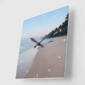 シーガラスとビーチウッド航海の – ブルーティール(緑がかった色)ラーグ スクエア壁時計 (傾斜)