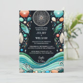 シーガラスを積み重ねた部族アクアサンドの結婚作品 招待状 (スタンド正面)