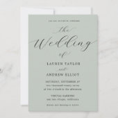 シーガラスグリーンエレガントスモダン結婚スクリプト 招待状 (正面)