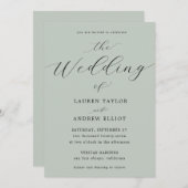 シーガラスグリーンエレガントスモダン結婚スクリプト 招待状 (正面/裏面)