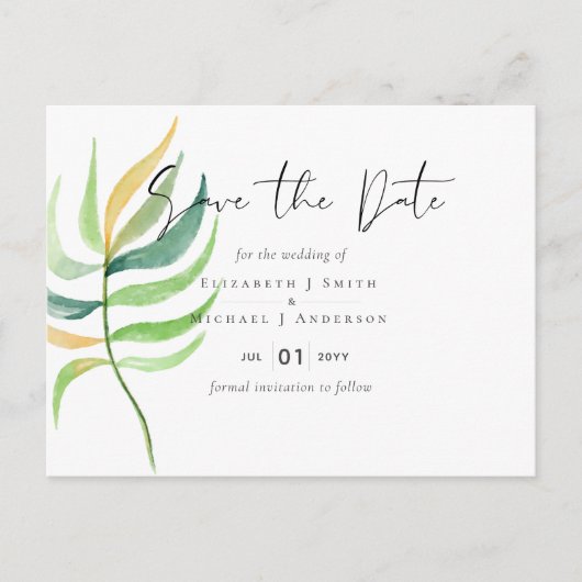 シーガラスグリーンブルー熱帯結婚葉 ポストカード (正面)