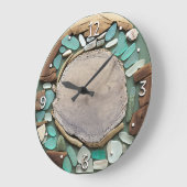 シーガラスドリフトウッドビーチスクエアウォールクロック ラージ壁時計 (傾斜)