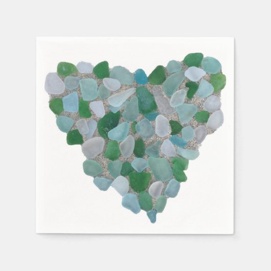 シーガラスハート紙ナプキン スタンダードカクテルナプキン (正面)