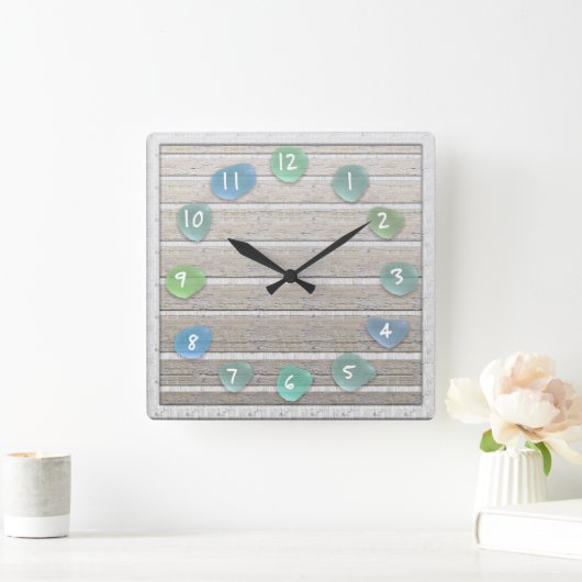 シーガラスビーチ流木ルック スクエア壁時計 (ホーム)